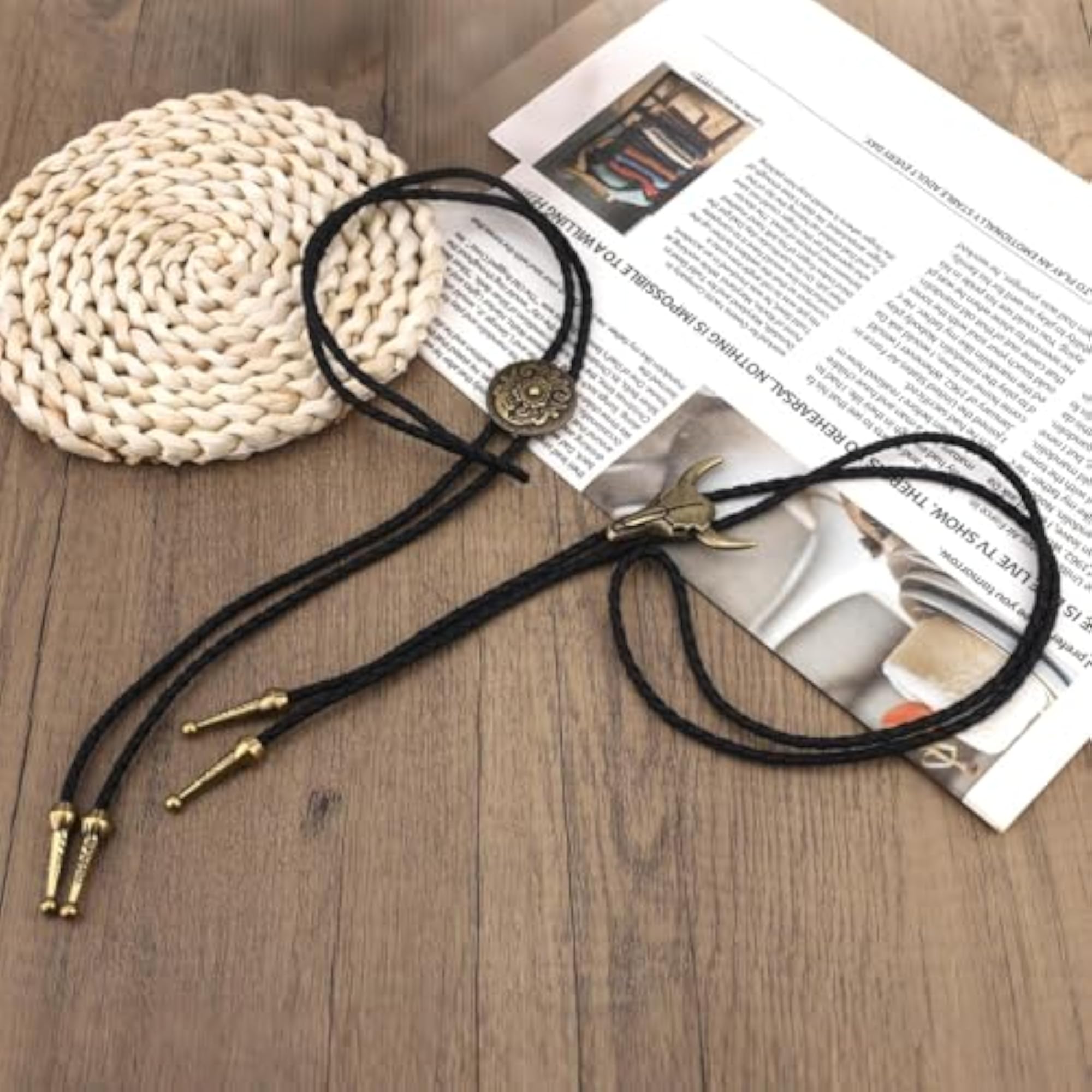 2pcs Adjustable Western Bolo Tie Necklace Set for Men & Women